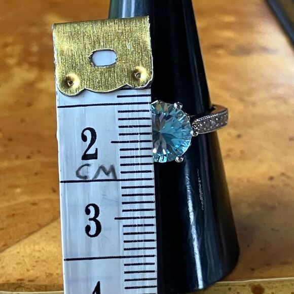 Sky Blue Topaz White Topaz Sterling Silver Ring Size 8 - Picture 8 of 10
